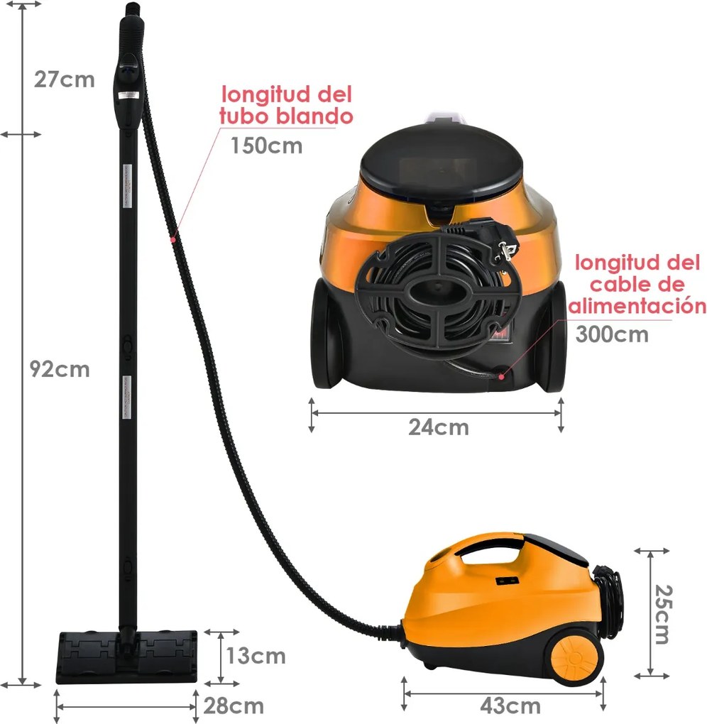 Máquina a vapor 2000 W 1,5 L Pressão 4 Bar com Fecho de Segurança para Crianças Laranja