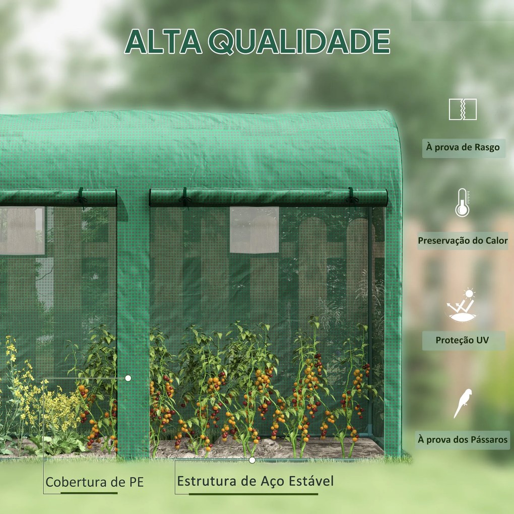 Estufa Jardim Tipo Túnel com 4 janelas e 2 portas para Plantas de PE d