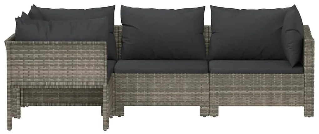 4 pcs conjunto lounge de jardim c/ almofadões vime PE cinzento