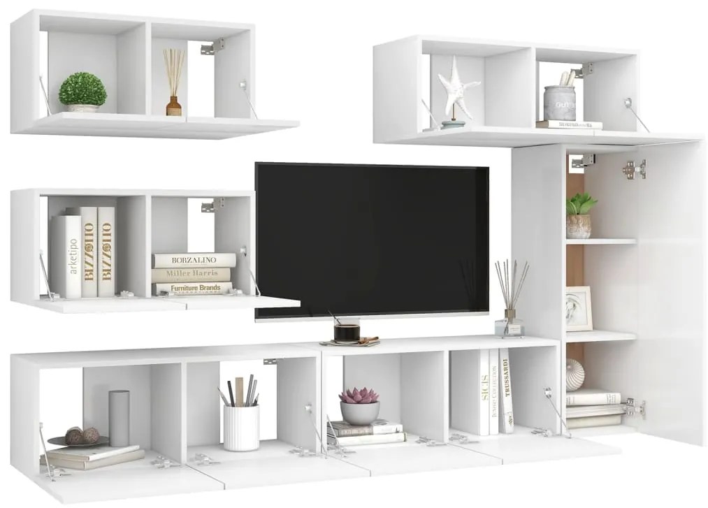 6 pcs conjunto de móveis de TV derivados de madeira branco