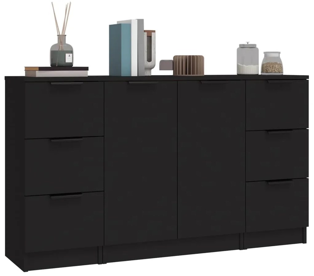 Aparadores 3 pcs derivados de madeira preto