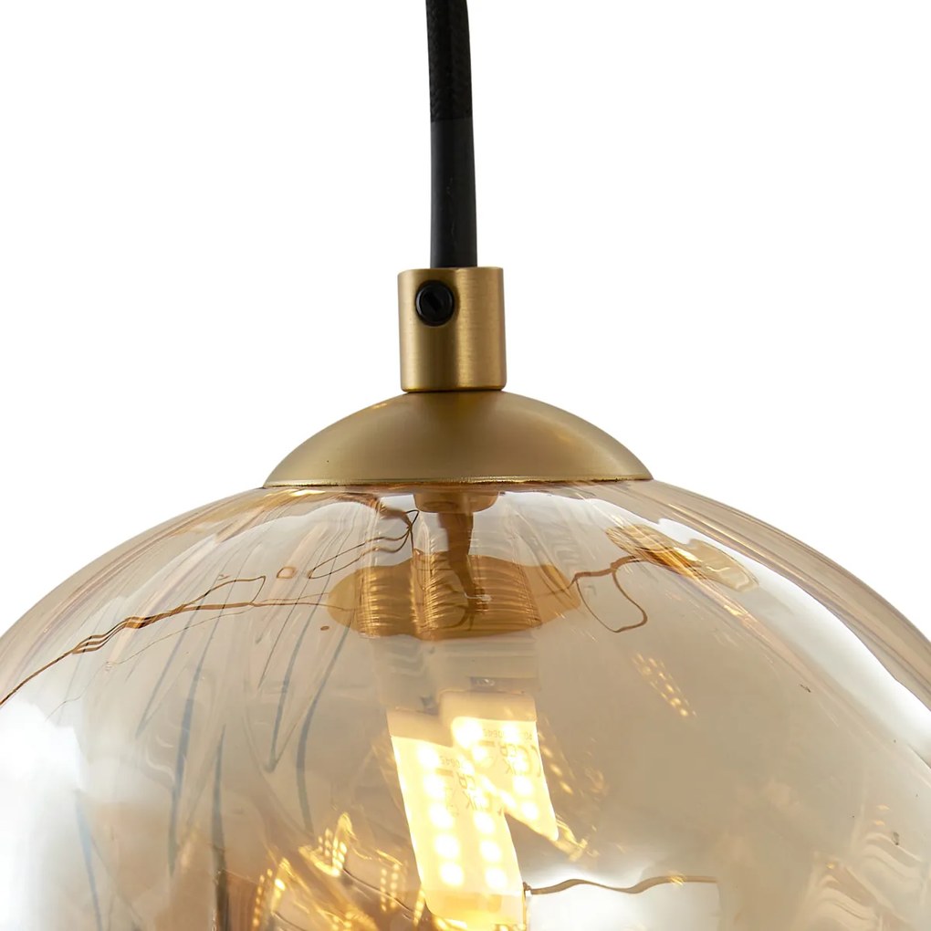 Candeeiro suspenso Art Deco dourado com vidro âmbar 9 luzes - Jia