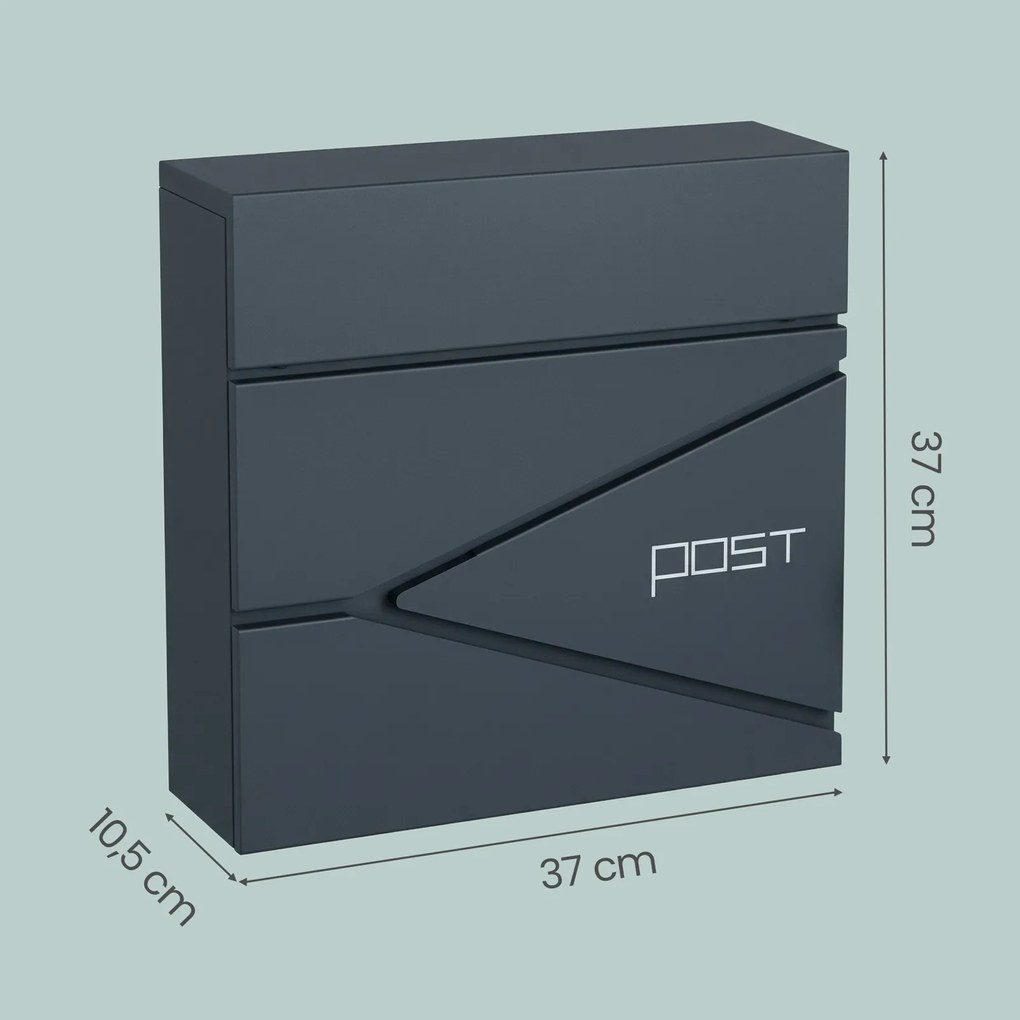 Caixa de correio com fechadura e compartimento para jornais 10,5 x 37 x 37 cm Antracite