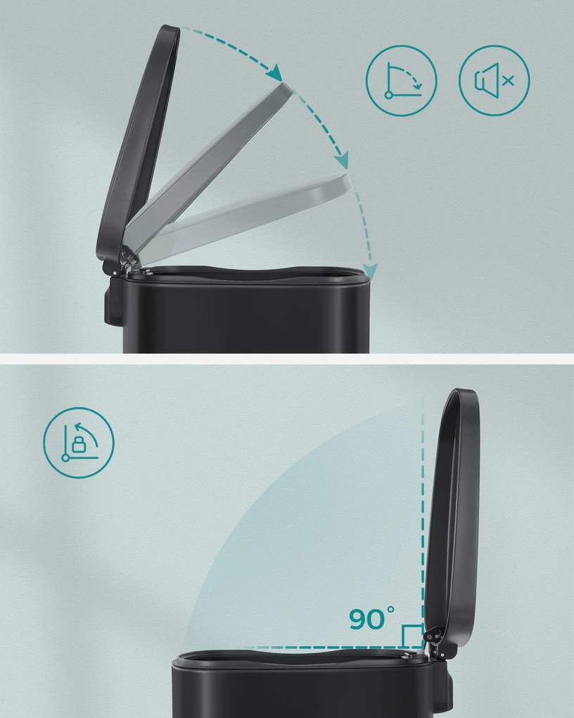 Caixote do lixo de cozinha 50 litros com pedal de aço preto