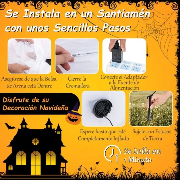 Fantasma com abóbora insuflável de Halloween 180 cm com chapéu de bruxa, espelho de luz infinita e 5 luzes LED Decoração de jardim