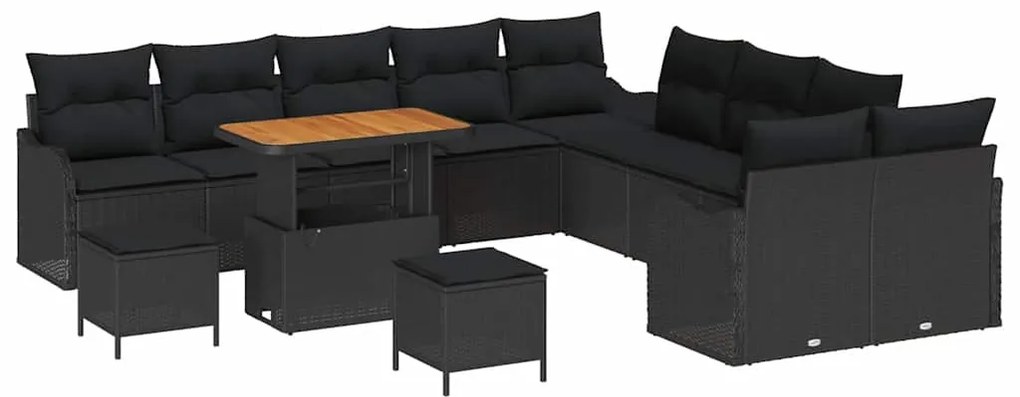 Conjunto de Sofás de Jardim com 13 Peças e Almofadas Preto Rattan Sint