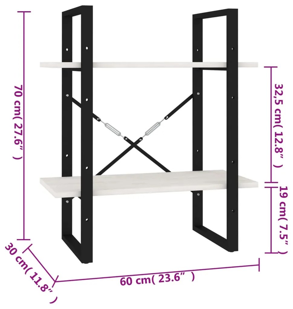 Estante com 2 prateleiras 60x30x70 cm pinho maciço branco