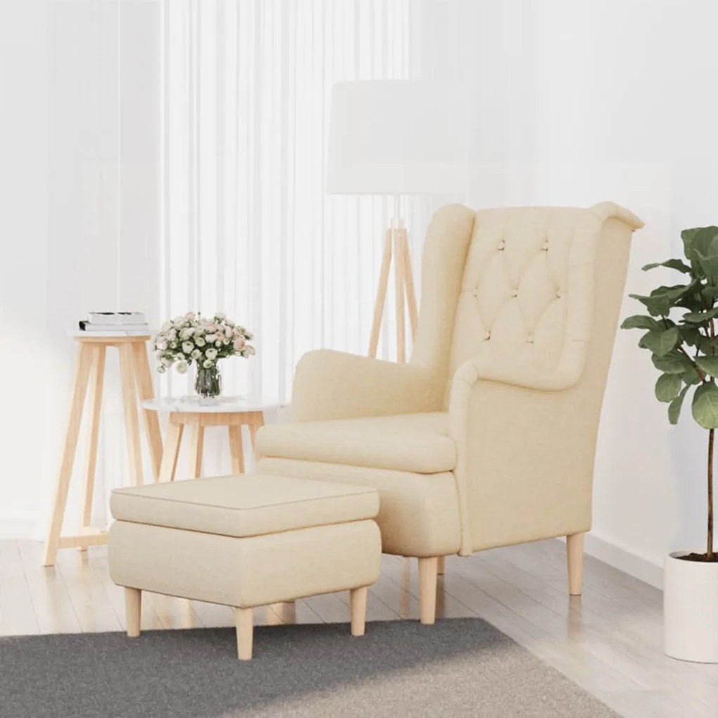vidaXL Poltrona com banco tecido cor creme