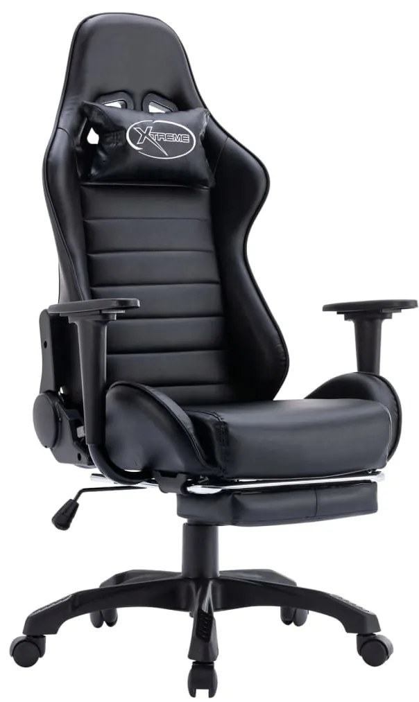 vidaXL Cadeira estilo corrida com apoio de pés couro artificial preto