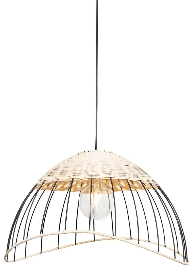 Candeeiro de suspensão e teto oriental preto com vime - Treccia Pua