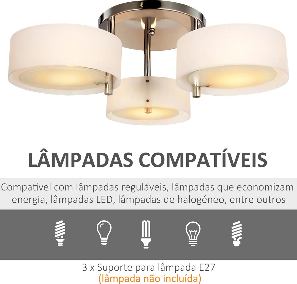 Candeeiro de Teto Moderno Candeeiro Suspenso com Ecrã em Acrílico e Suporte para Lâmpada E27 Ø64x20 cm Branco