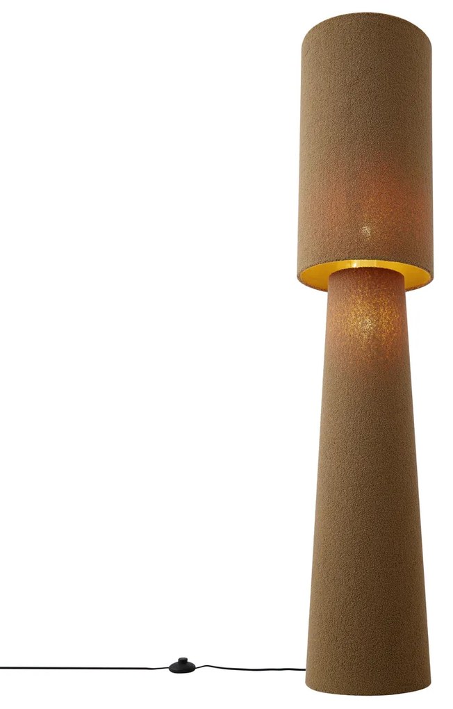 Candeeiro de pé Japandi castanho tecido teddy 2-luzes - Trompet Japandi