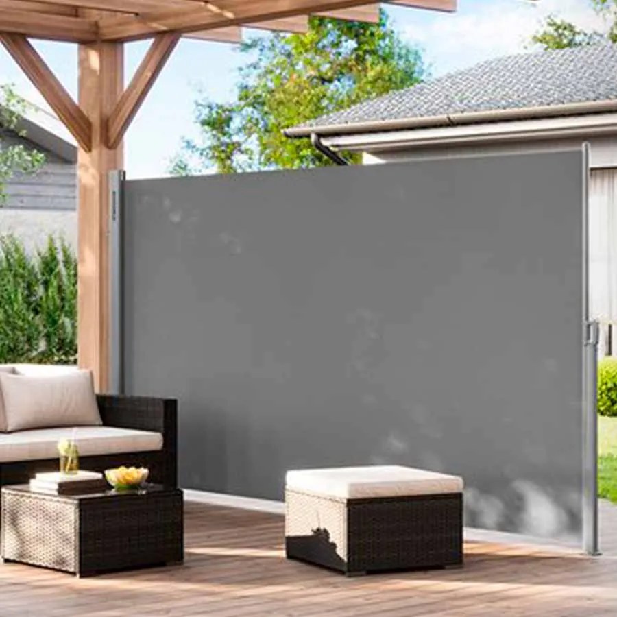Toldo lateral extensível 180 x 400 cm para varanda cinzento