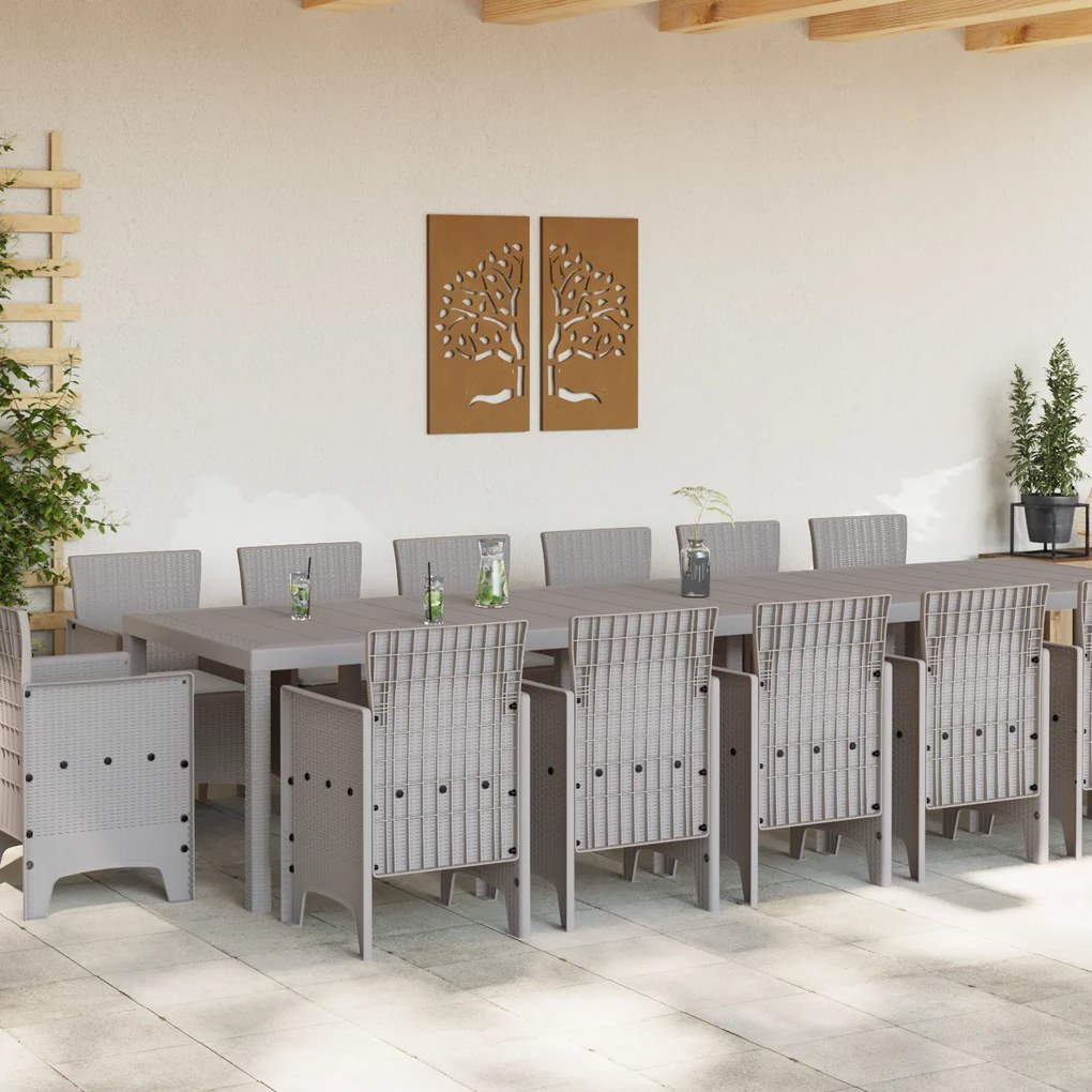 Conjunto de Jantar de 15 Peças vidaXL para Jardim com Almofadas Cinzen
