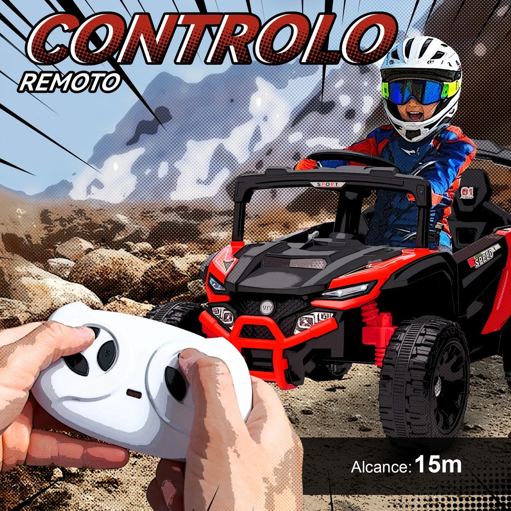 Carro Elétrico para Crianças 12V com 2 Motores Suspensão Traseira Faróis e Música 88x57,5x55,5 cm Vermelho