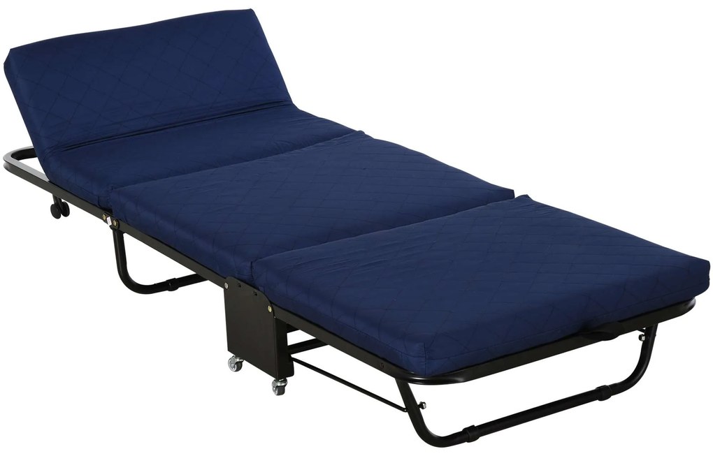 HOMCOM Cama dobrável Cama de acampamento portátil com cabeceira ajustável em 5 níveis de ângulo Carga máxima 120 kg 184x65x26cm Azul