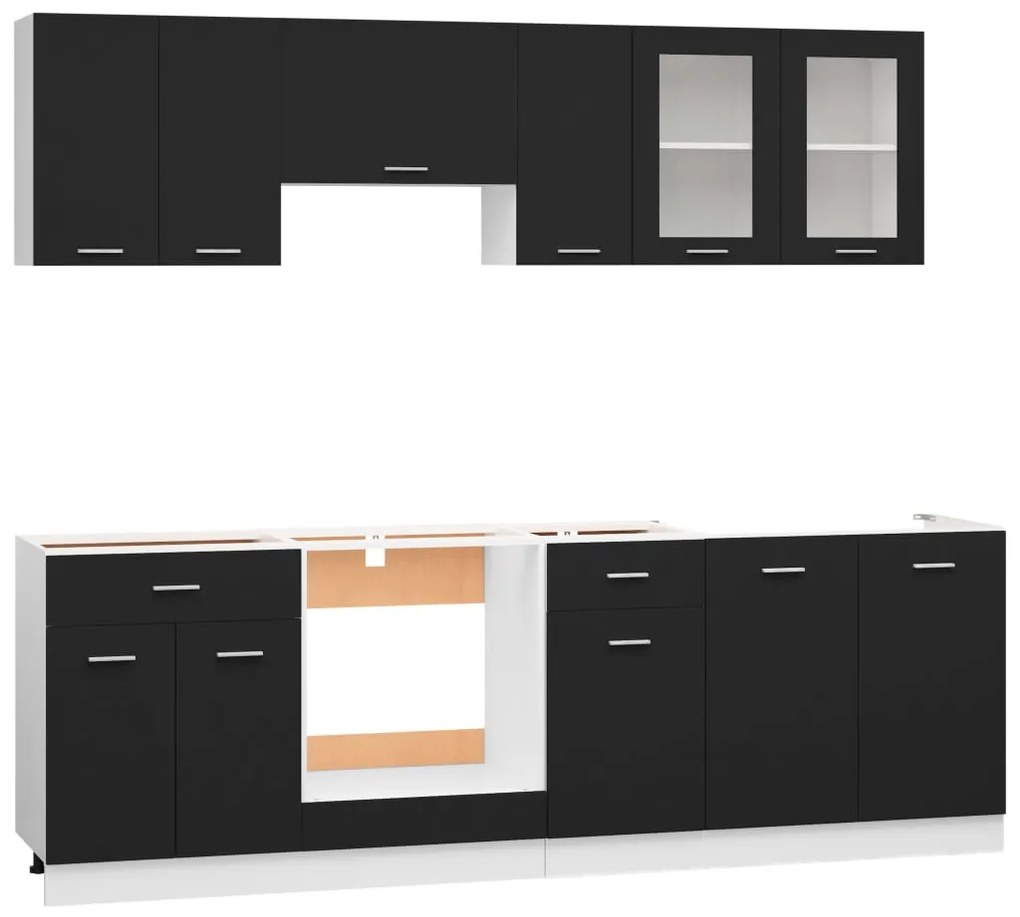 8 pcs conjunto armários de cozinha derivados de madeira preto