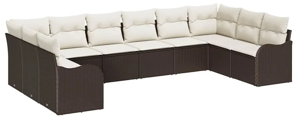 Conjunto de Sofás de Jardim vidaXL de 10 Peças com Almofadas Marrom Ra