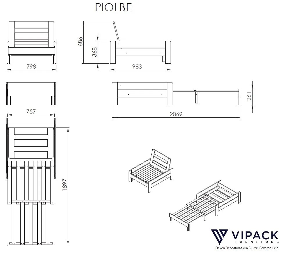 Conjunto Cama alta de Criança PINO 90 x 200 cm + estrado + escada + sofá-cama Cinzenta