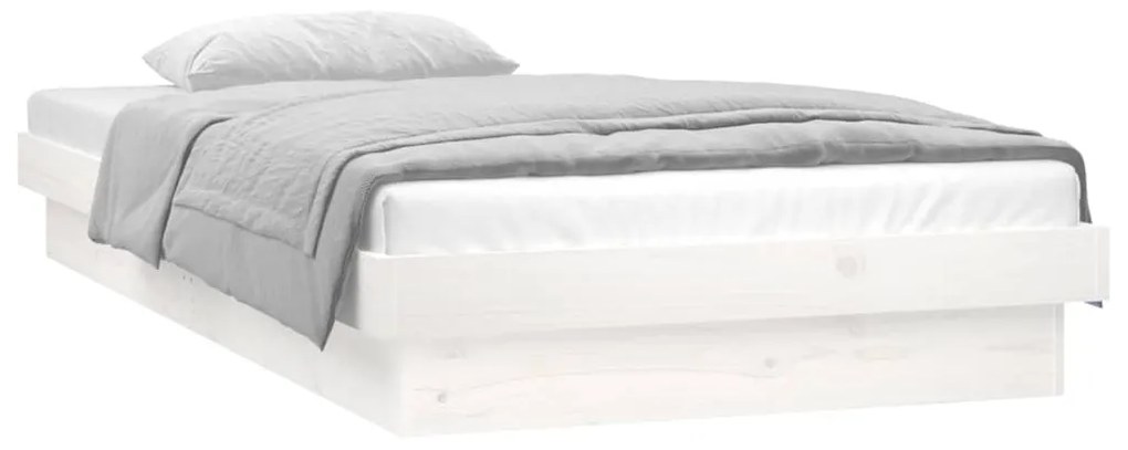 Estrutura cama c/ LED solteiro 90x190 cm madeira maciça branco