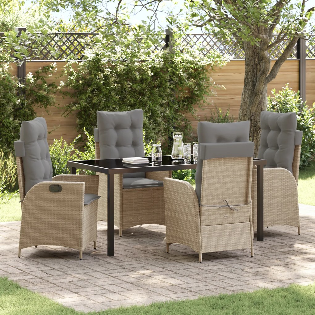 vidaXL Conjunto de Jantar para Jardim com Almofadas Bege Rattan Poliéster