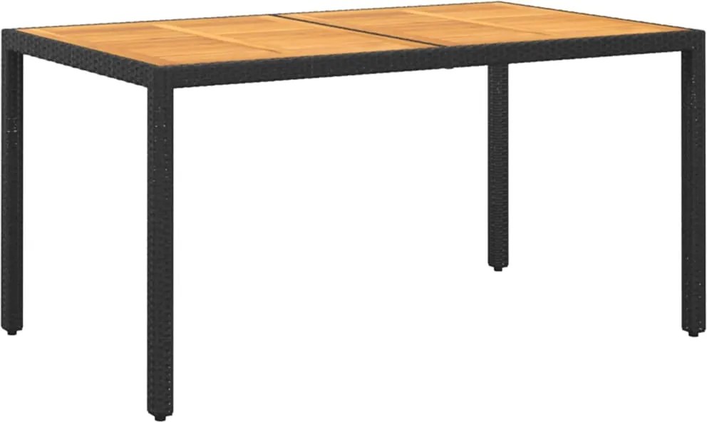 vidaXL Mesa de jardim 150x90x75cm madeira de acácia e vime PE preto