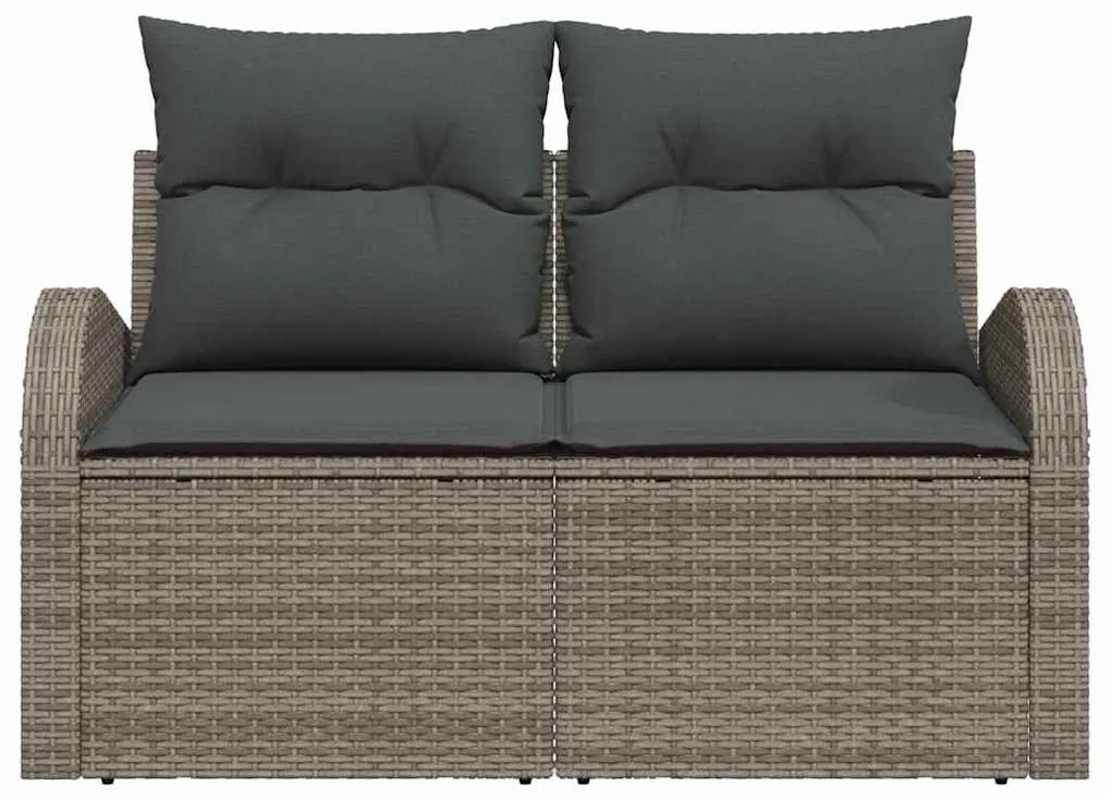 Sofá de Jardim para Dois com Almofadas Cinzentas de Rattan Sintético