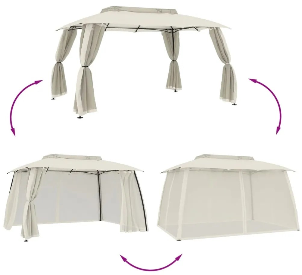 Gazebo c/ teto duplo/paredes de malha 3,93x2,93 m aço creme