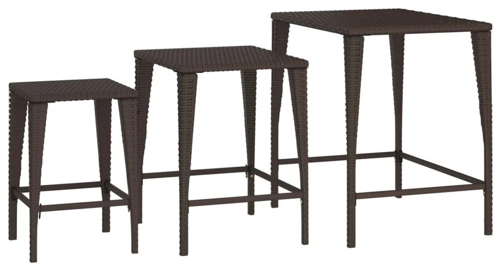 Mesas de encastrar 3 pcs vime PE castanho