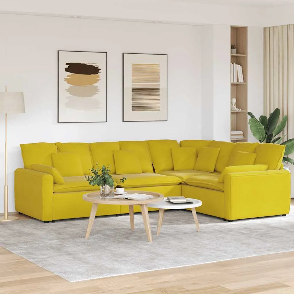 vidaXL Sofá modular com almofadas veludo amarelo