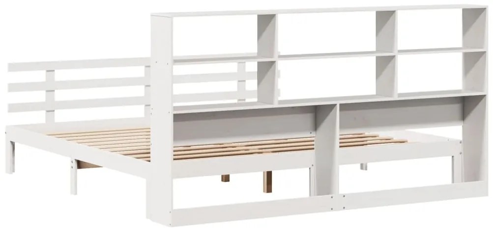 Cama com estante sem colchão 180x200 cm pinho maciço branco