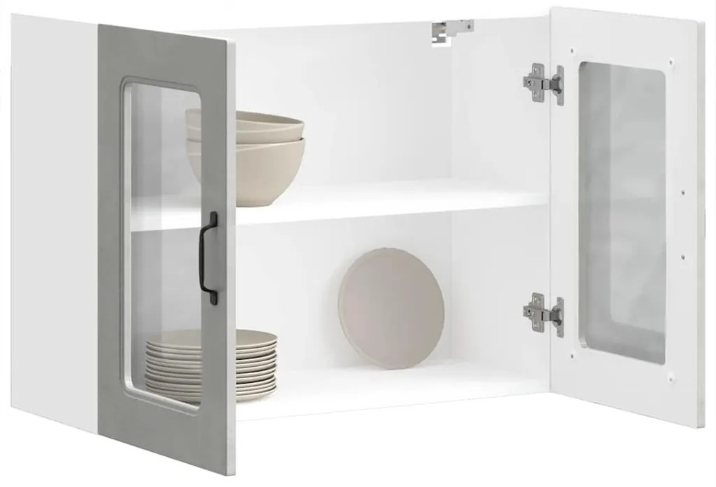 Armário de parede de cozinha porta vidro Kalmar concreto cinza