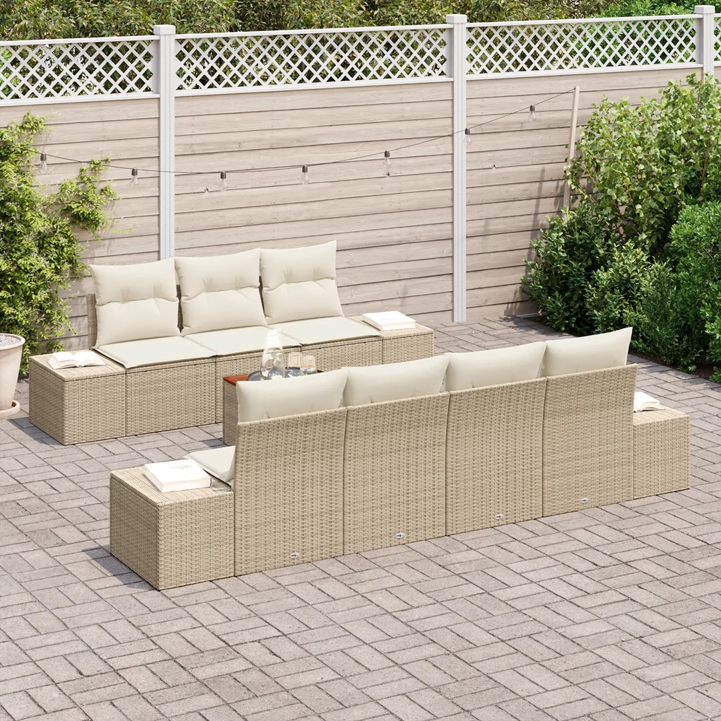 Conjunto de Sofás de Jardim de 8 Peças com Almofadas Bege Rattan PE Ac