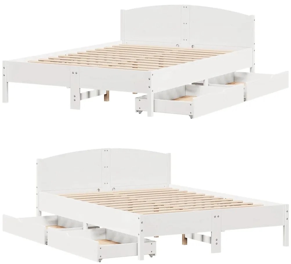 Cama sem colchão 150x200 cm madeira de pinho maciça branco