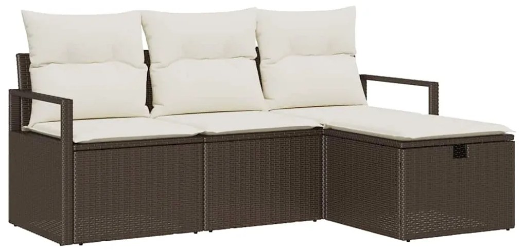 Conjunto de Sofá de Jardim de 4 Peças com Almofadas Castanho Rattan Si