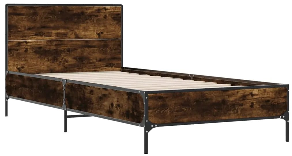 Estrutura de cama derivados de madeira e metal carvalho fumado