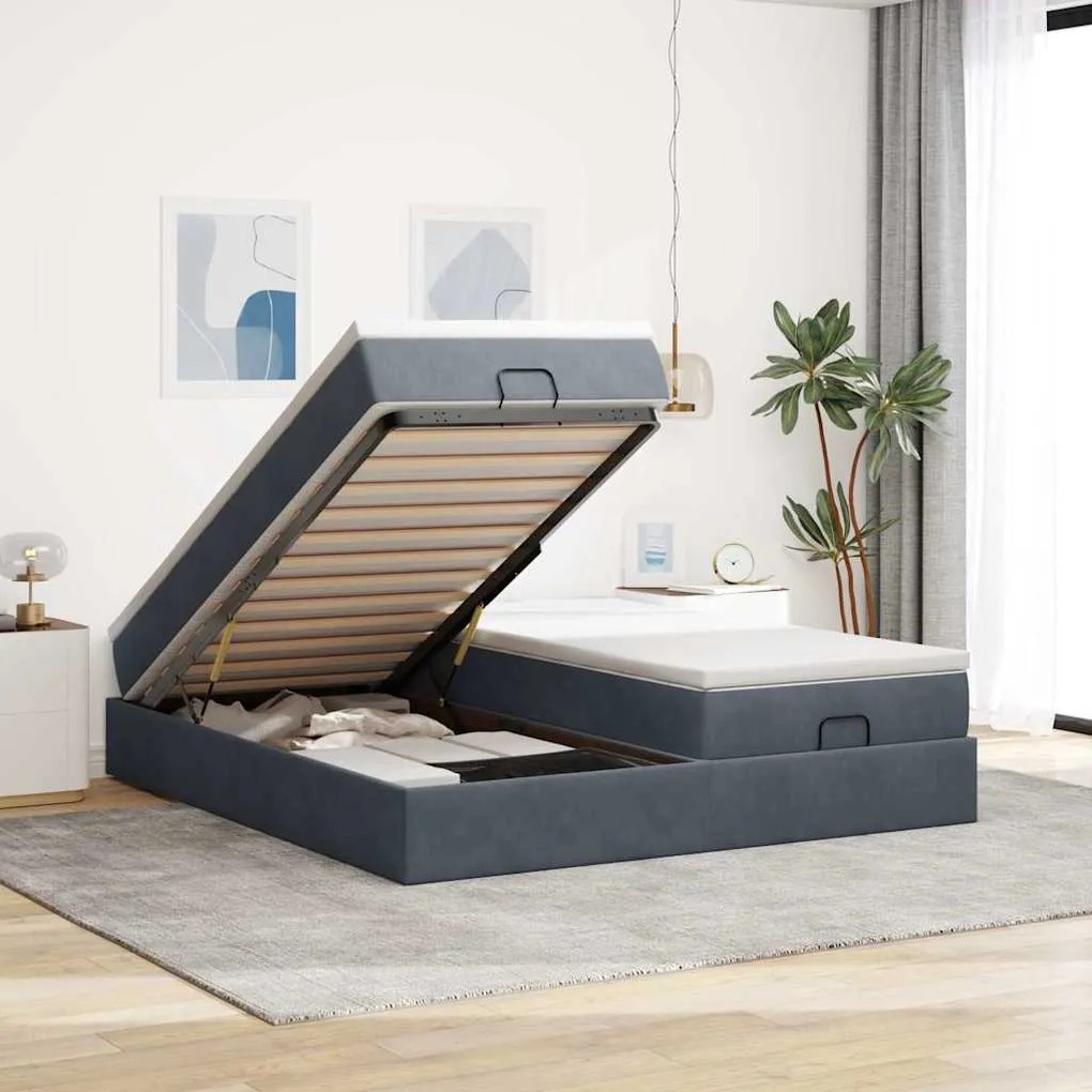 Estrutura cama otomana colchões 180x200 cm cinzento escuro