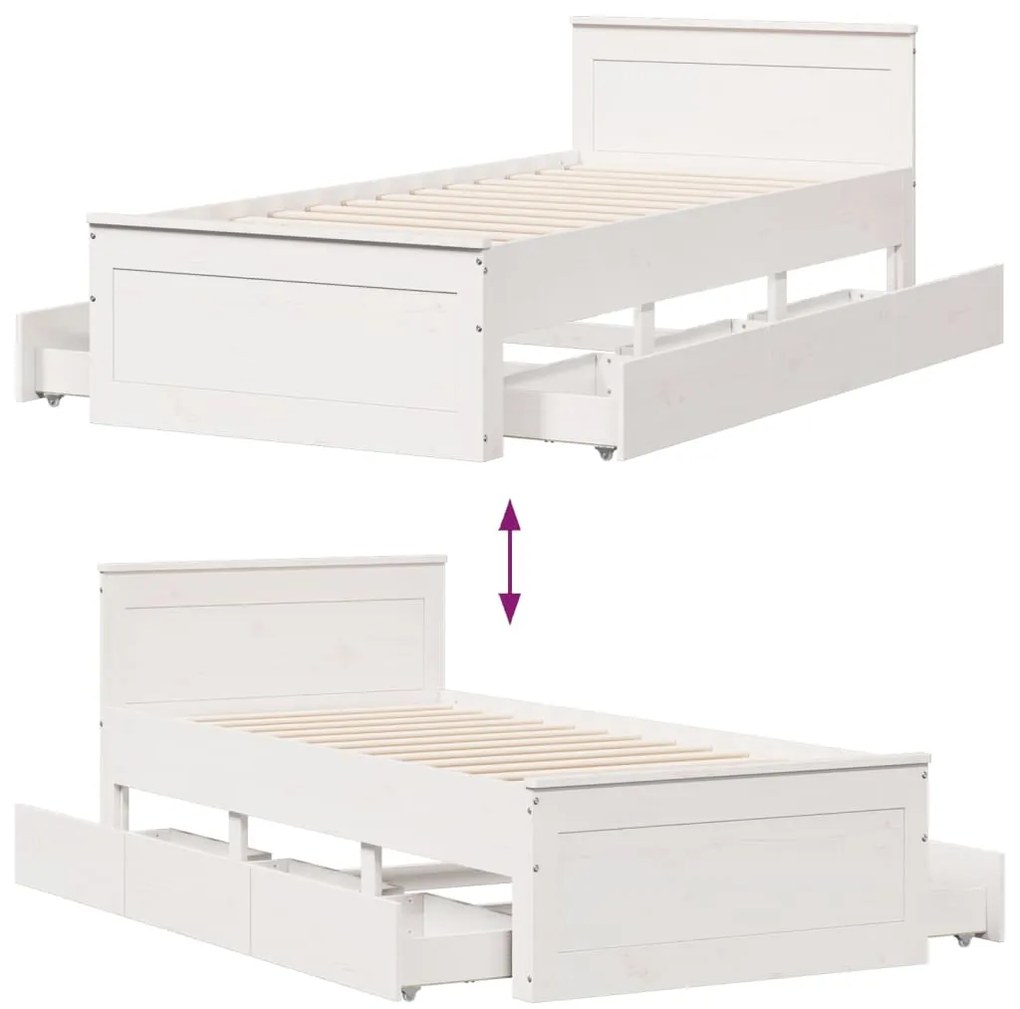 Cama sem colchão com cabeceira 90x200 cm pinho maciço branco