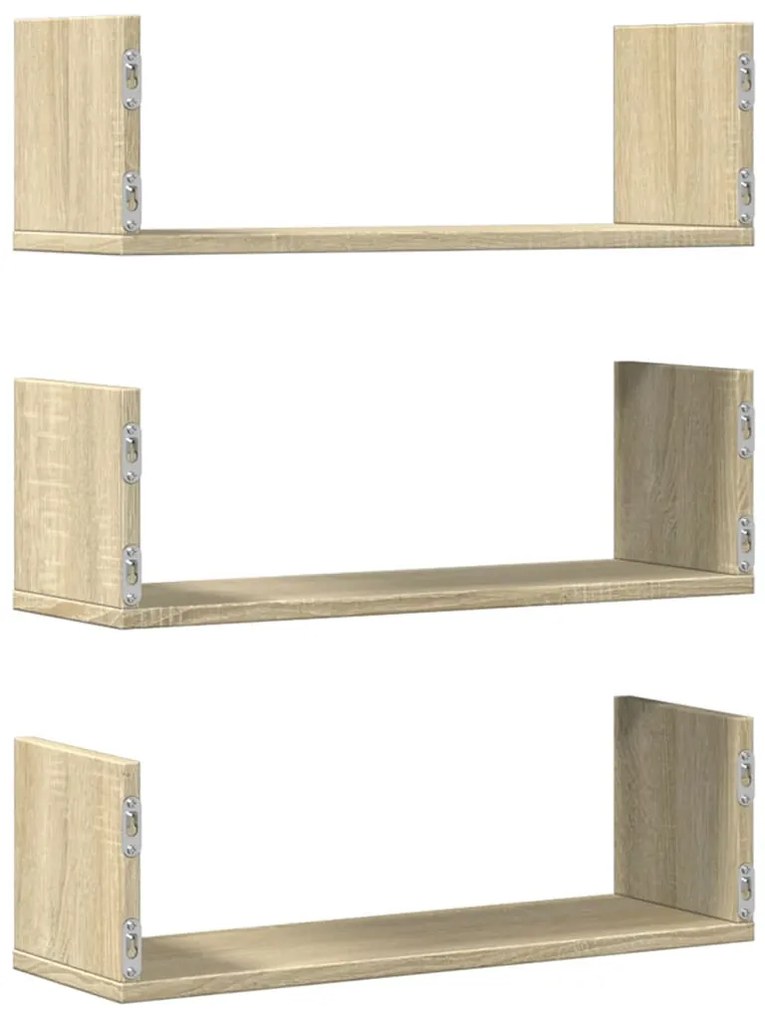 Prateleiras de parede 3 pcs derivados madeira carvalho sonoma