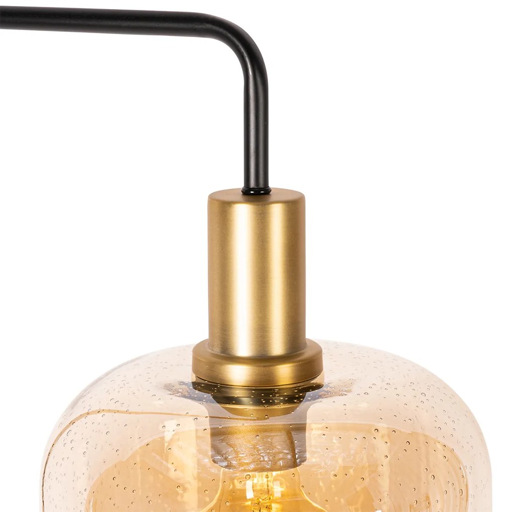 LED Candeeiro de pé inteligente preto com latão e vidro âmbar incl. WiFi G95 - Zuzanna