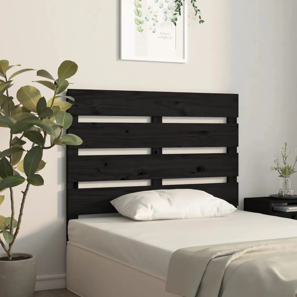 Cabeceira de cama 75x3x80 cm pinho maciço preto