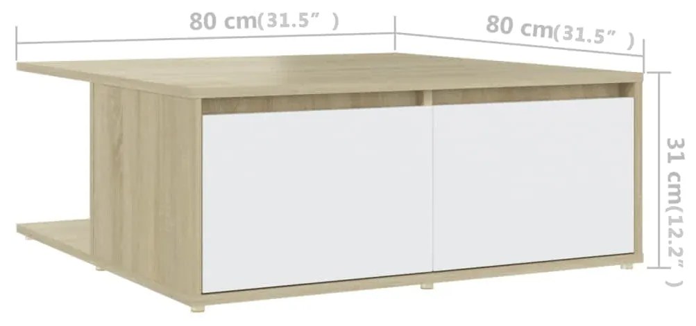 Mesa de Centro Vieira com 2 Gavetas - Carvalho/Branco - Design Nórdico