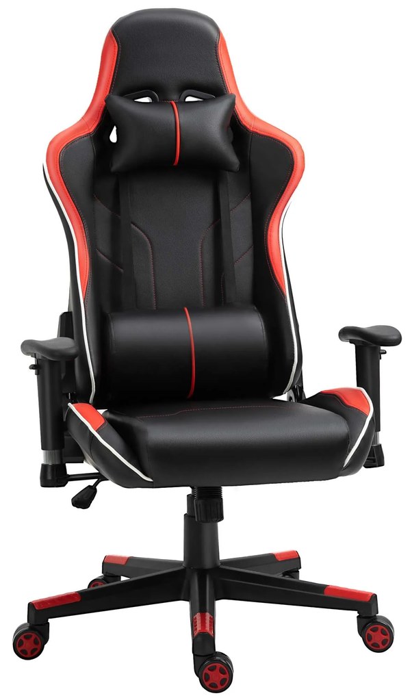 Vinsetto Cadeira gaming reclinável ajustável em altura com apoio lombar e encosto de cabeça 72x54x(126-136) cm Vermelho