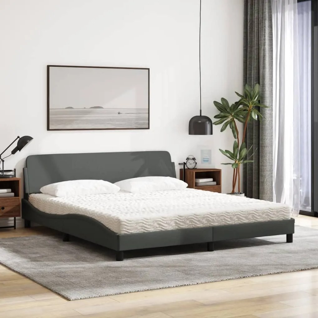 Cama com colchão 180x200 cm tecido cinzento-escuro