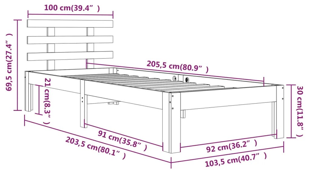 Estrutura de cama 100x200 cm madeira maciça castanho mel