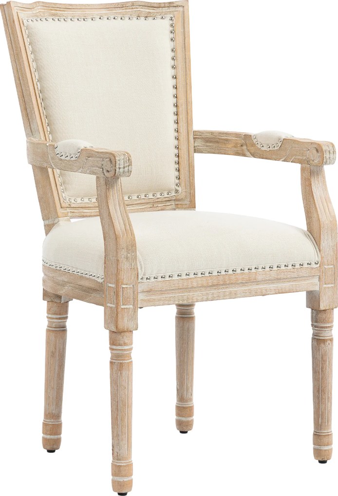 HOMCOM Cadeira de Jantar, Cadeira de Cozinha, Decoração com tachas, Estilo rústico francês, Madeira de seringueira, Creme branco, 54,5 x 59 x 96 cm | Aosom Portugal