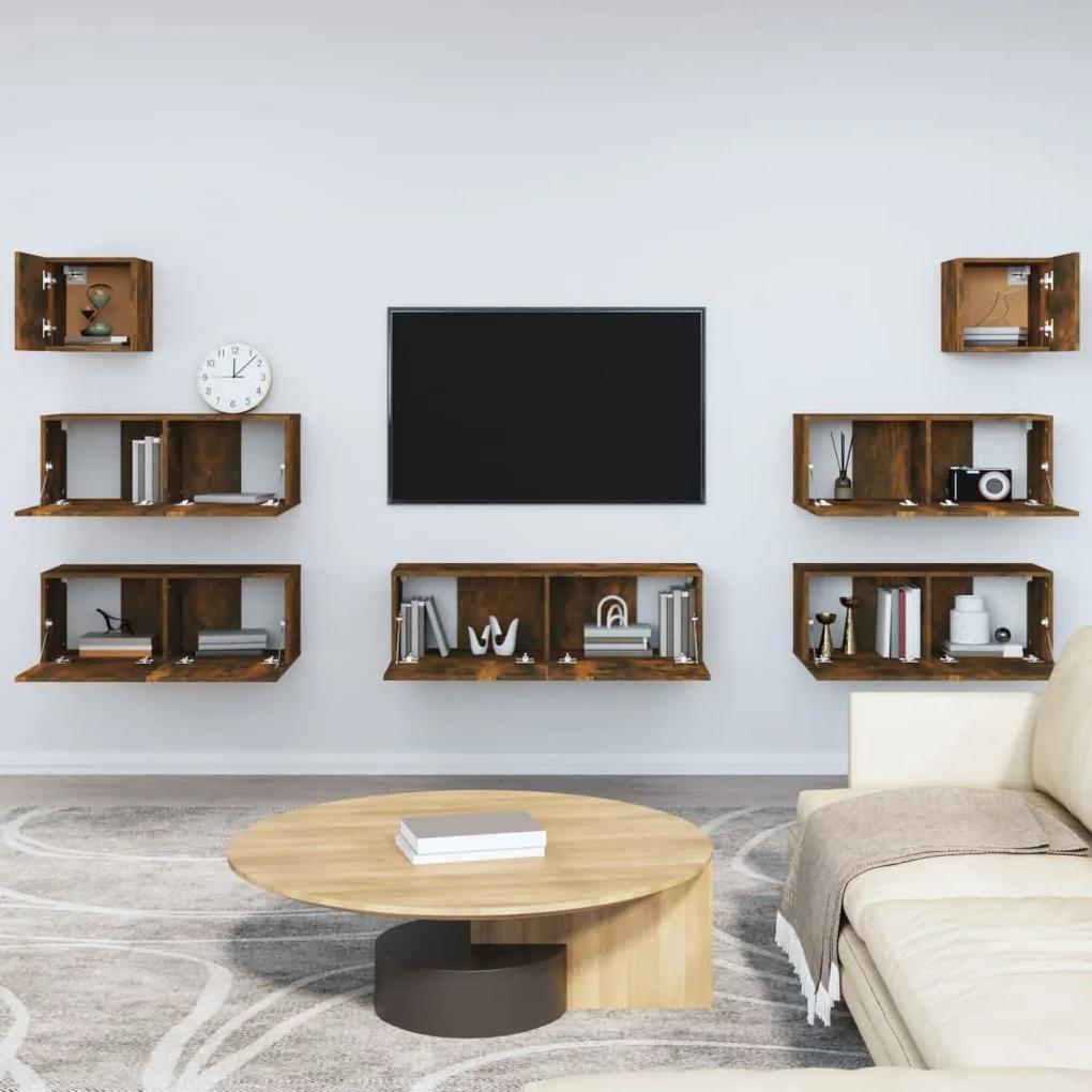 7 pcs conjunto móveis TV derivados de madeira carvalho fumado