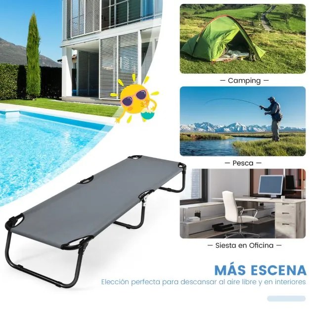 Cama de campismo dobrável de tecido portátil Cama de exterior para dormir Estrutura metálica leve para praia Escritório 191 x 56 x 31 cm Cinzenta