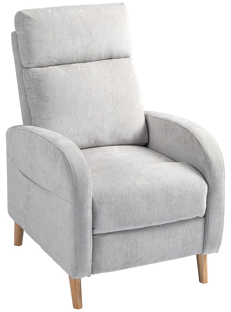 Poltrona Relax Reclinável Manual "Serenity" – 68x90x106 cm – Cinza Cla