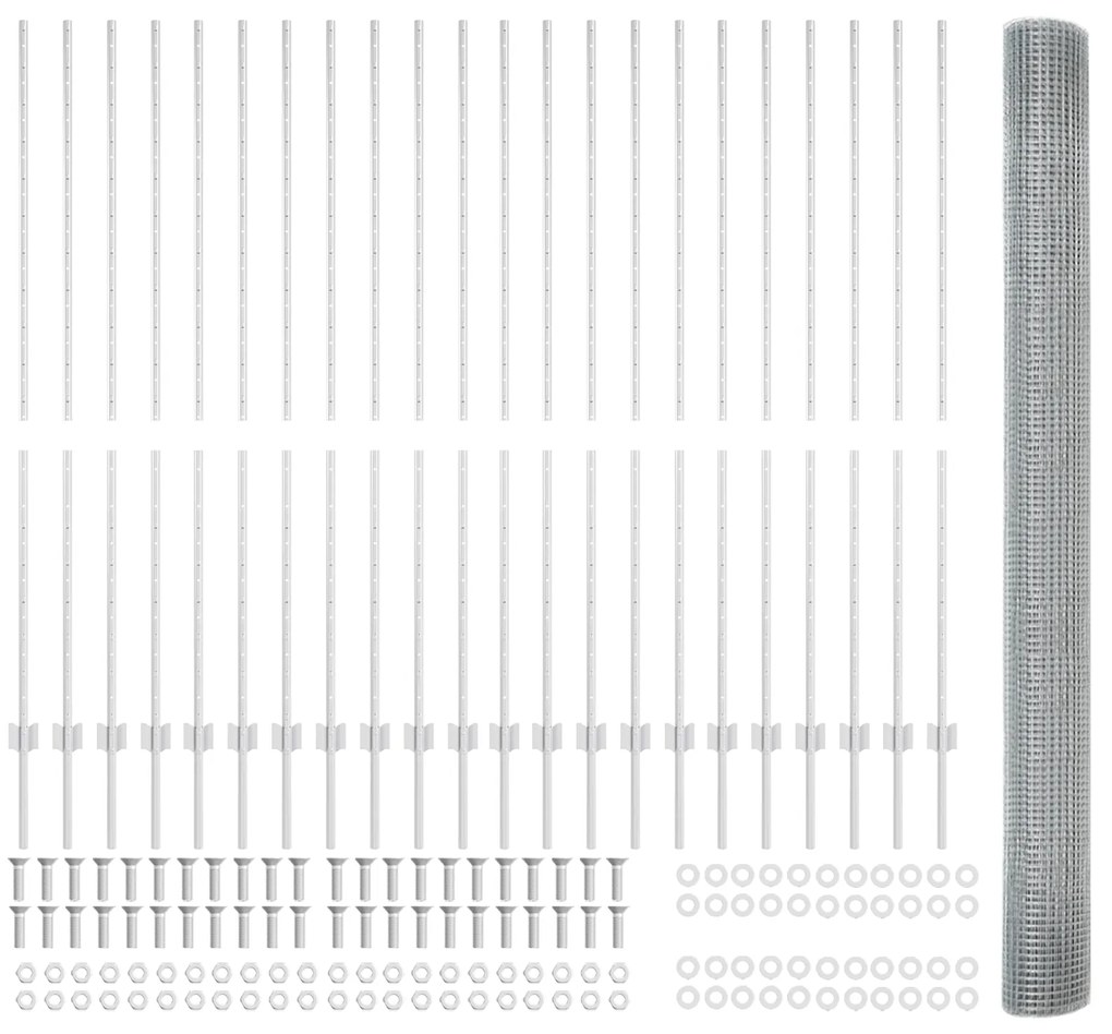 Cerca de Malha Soldada com 44 U Postes Prateados 1,5x50 m Aço